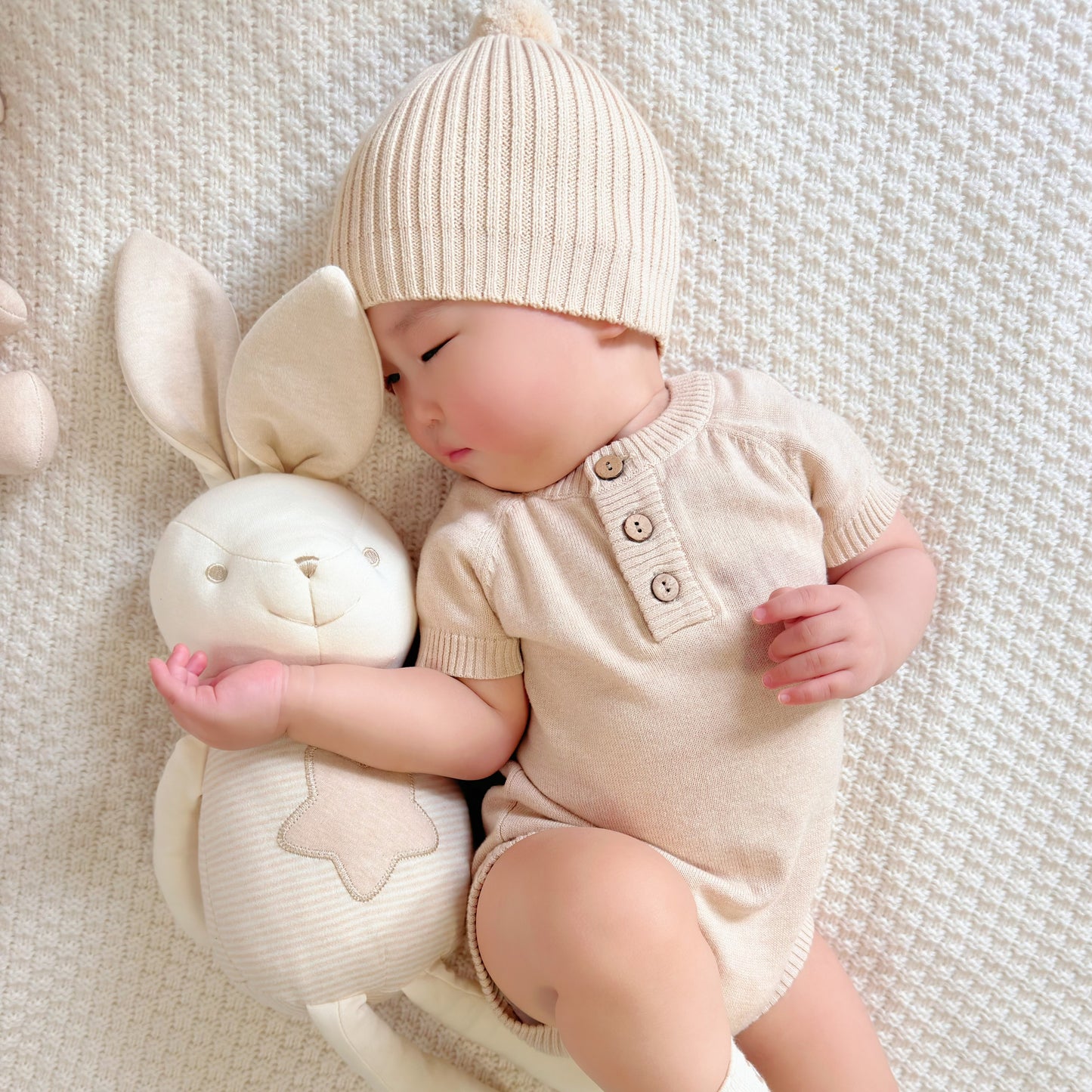 Best Infant Toys | Organic Bunny Stuffed Animal with Baby in Sweet Dream