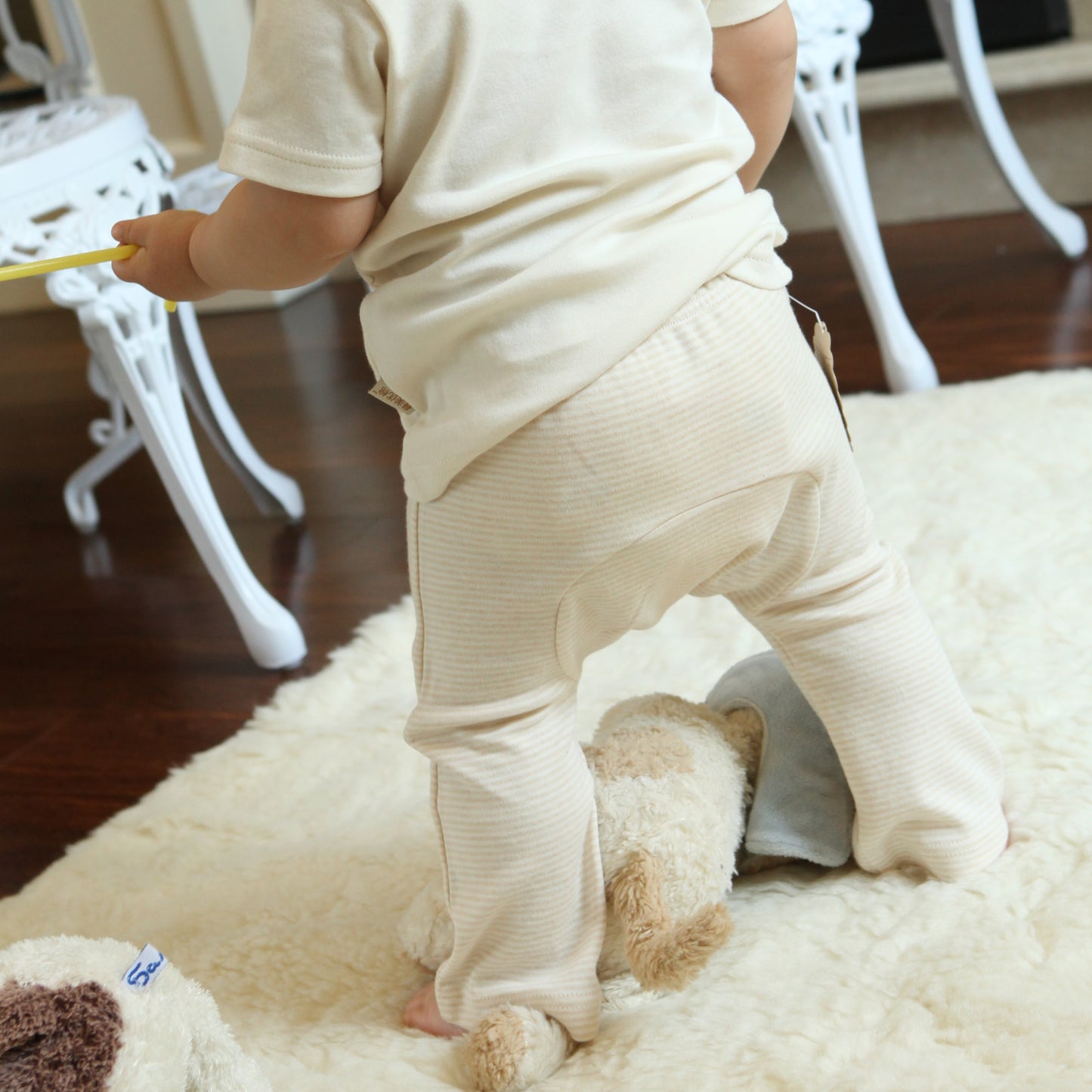 Best Harem Pants: Soft Organic Cotton Newborn Pant on baby model