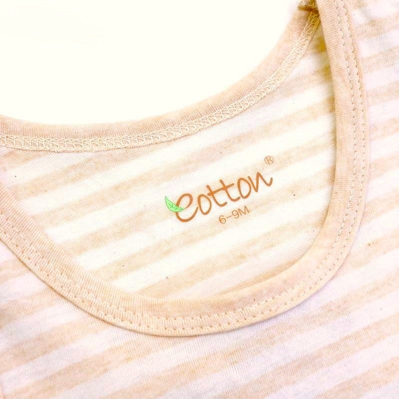 detail fine stiches round neck for sleep gown | Organic nature colored stripes Sleepers | Eotton Canada
