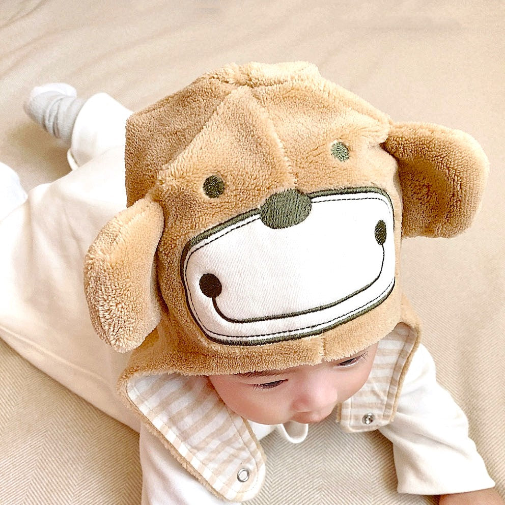 Cutes Organic Baby Trapper Hat with Embroidery Animals Head