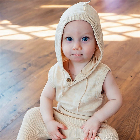 Organic Cotton Baby Pullover Hooded Vest Knitted Sweater Outfit Newborn Cardigan - EottonCanada
