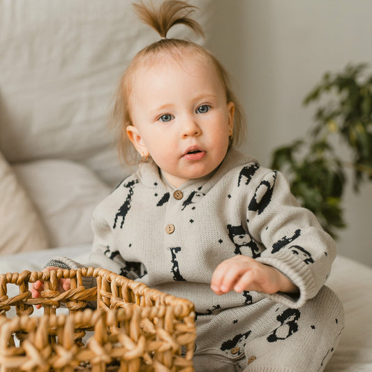Organic Cotton Knitted Baby Sweater Hooded Romper