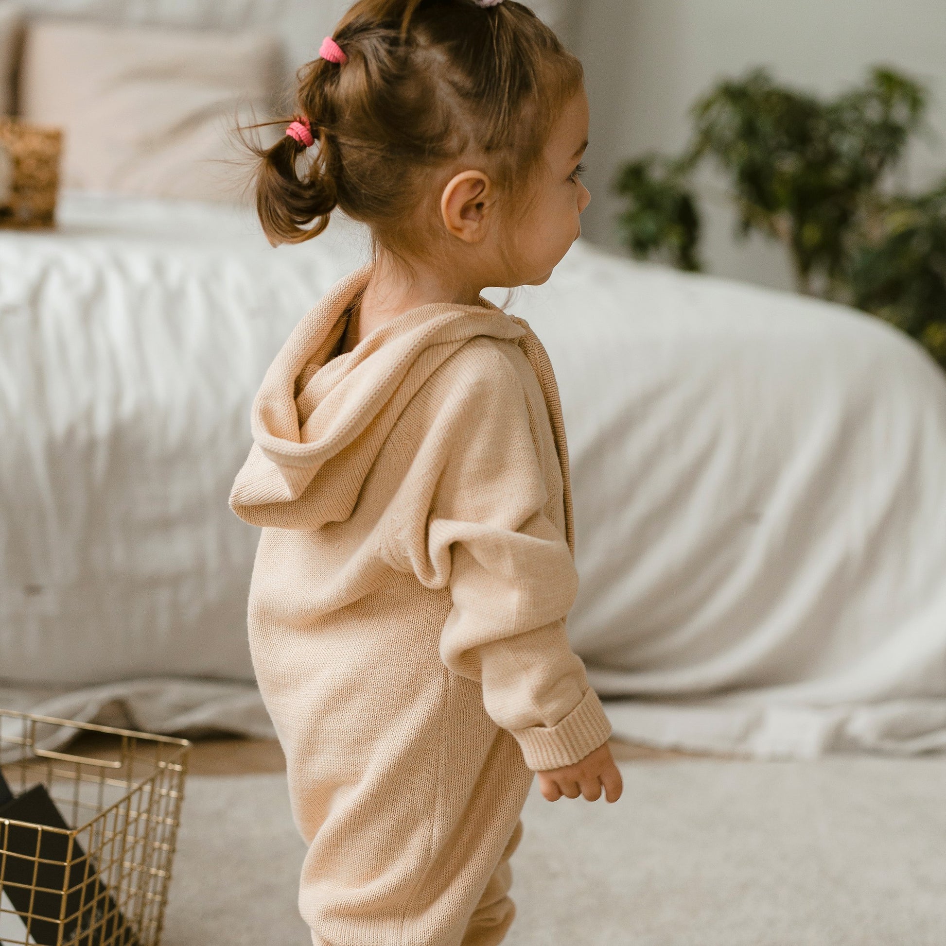 Organic Cotton Cableknit Baby Sweater Hooded Romper