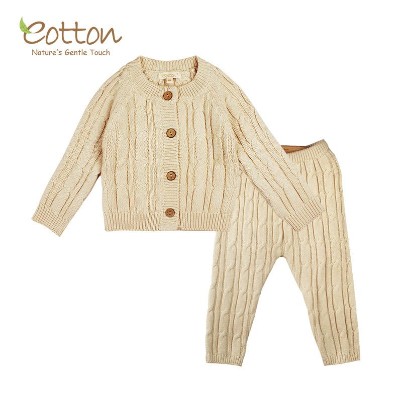 Organic Cable Knit Baby Cardigan and Pant Sets