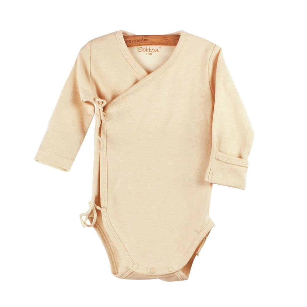 Long Sleeve Gender Neutral Baby Kimono light caramel color | Eotton Canada