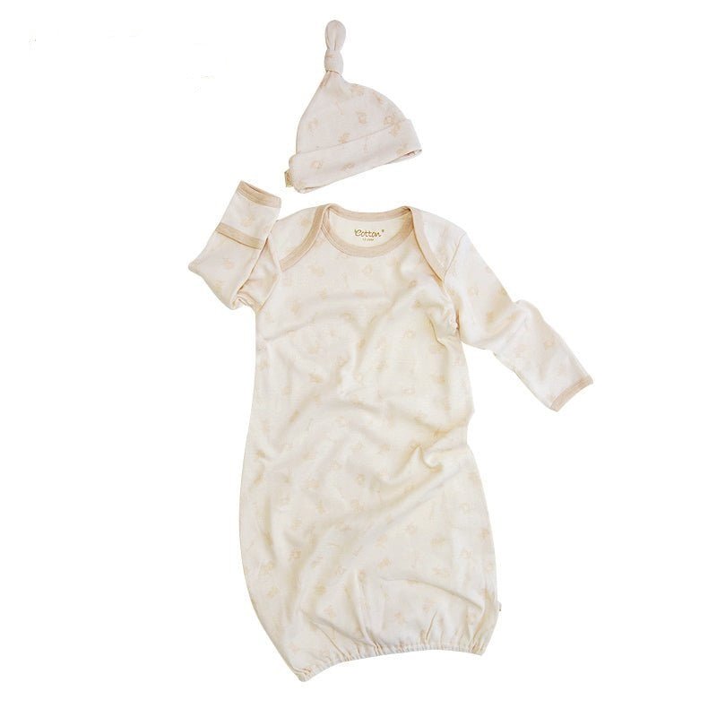Organic Newborn Sleep Gown and Hat Set - Jacquard