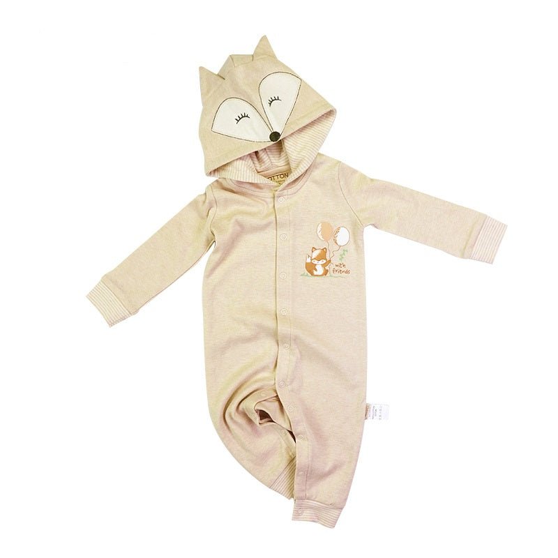 Organic Newborn Clothing: Baby Hooded Romper - Fox Theme  | Eotton Canada