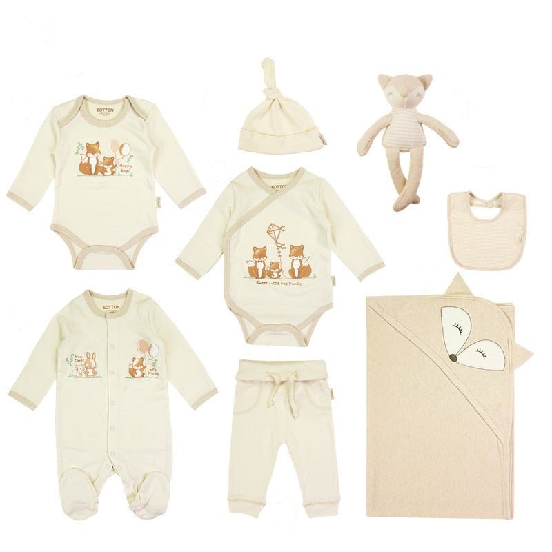 Unique Baby Gifts: Organic Baby Gift Set - Fox - nature white color with cute-print fox | Eotton