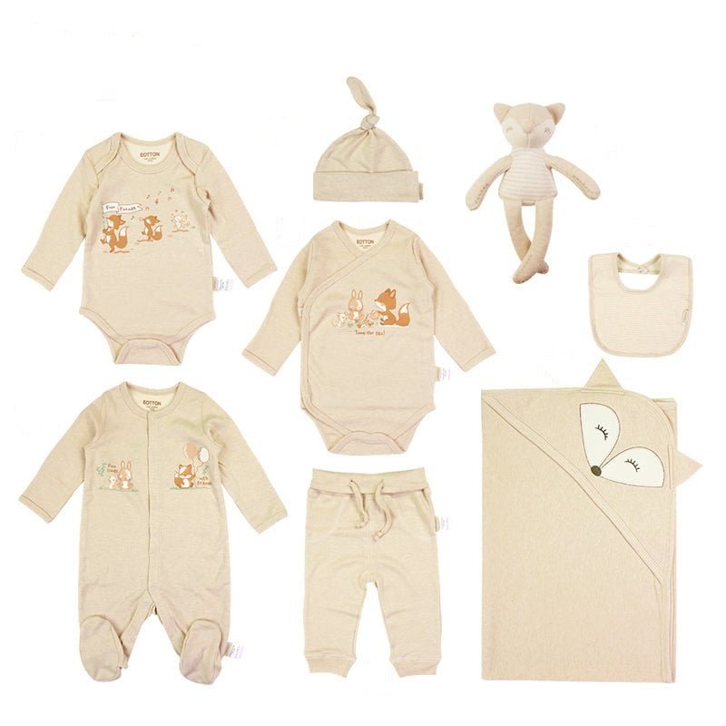 Unique Baby Gifts: Organic Baby Gift Set - Fox - light caramel with cute-print fox | Eotton