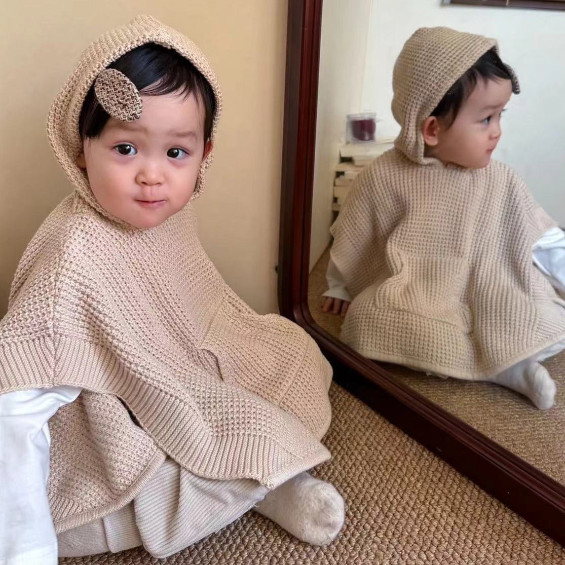Newborn Poncho: Organic Cable Knit Sweater Newborn Cloak | Eotton Canada