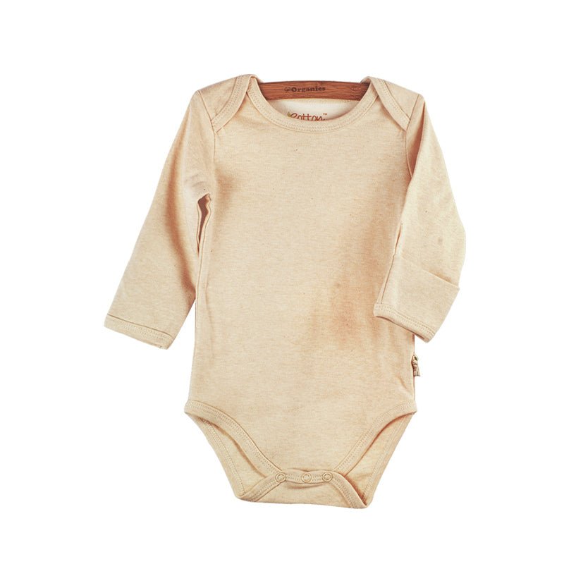 3-Pack Organic Cotton Long Sleeve Bodysuits light caramel color | Eotton Canada