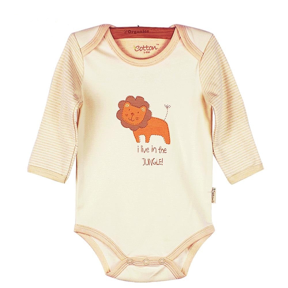Premium organic long sleeve onesie with lion print and built-in mittens | Eotton Canada
