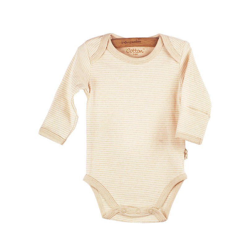 Striped organic long sleeve baby bodysuit with envelope collar | Eotton Canada