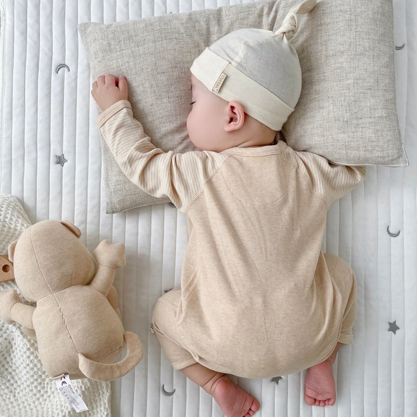 Organic Cotton Baby Romper Kimono-style on baby model