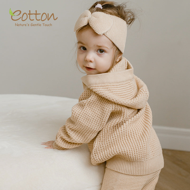 Hooded Sweater Jumper | Nature Colored Cotton Kid's Knit Clothing | Eotton Canada