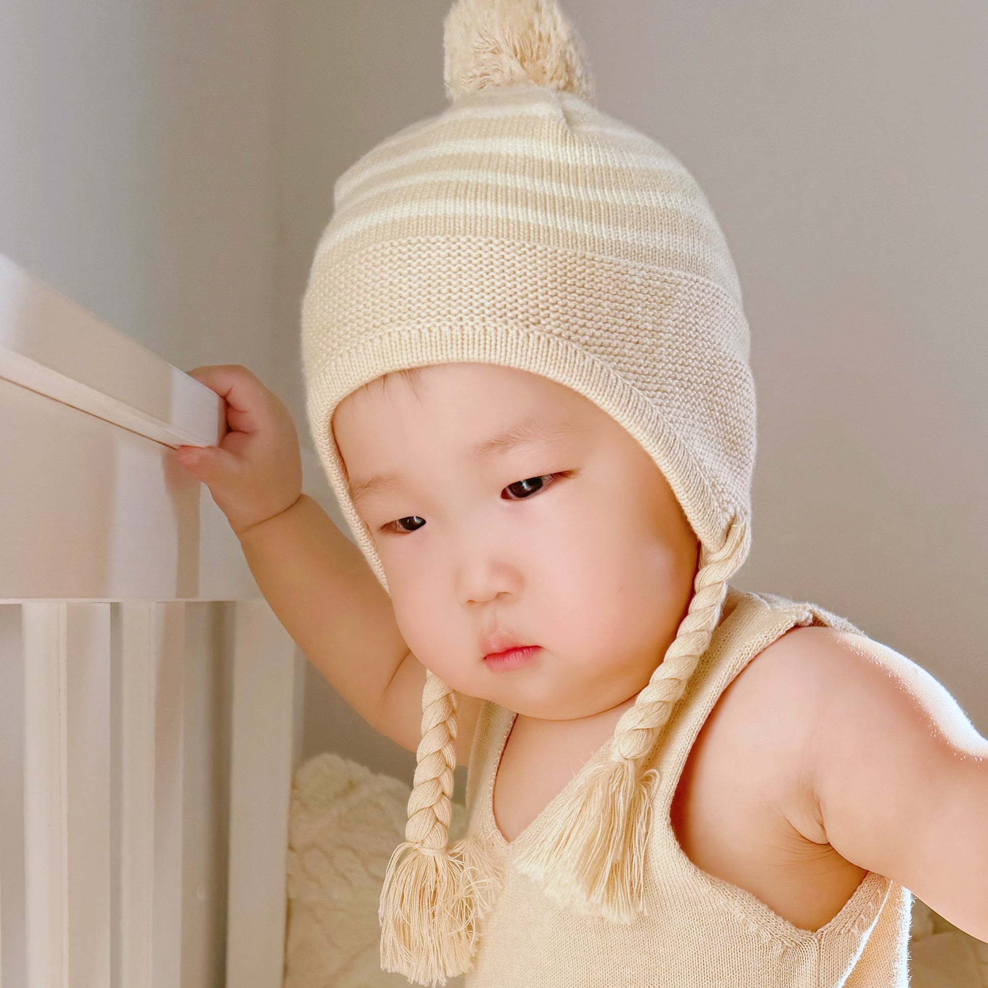Organic Infant Knit Hat: Baby Trapper Hat