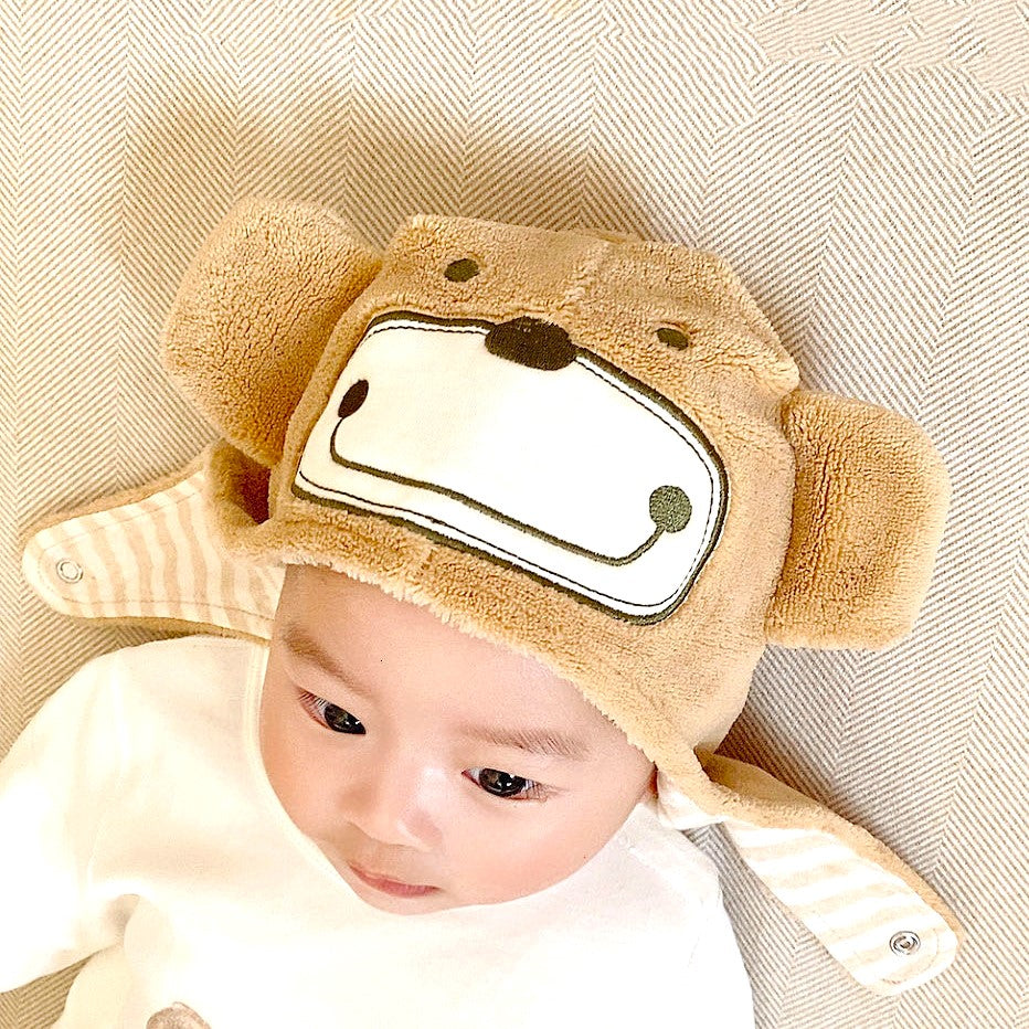 Organic Baby Winter Hats - Adorable Monkey Embroidery Trapper Hat 