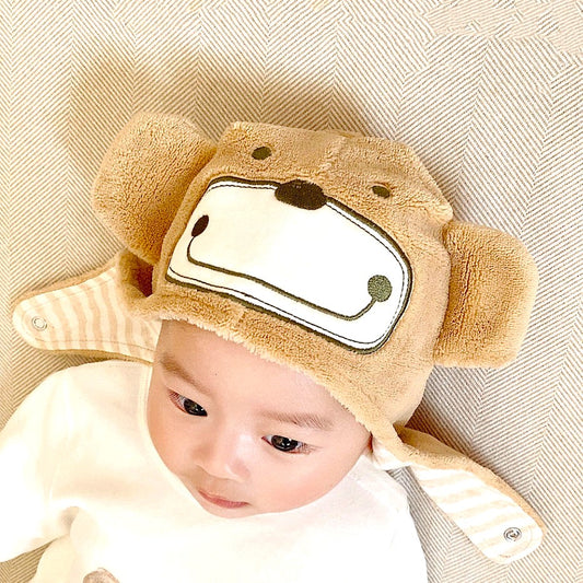 Organic Baby Winter Hats - Adorable Monkey Embroidery Trapper Hat 