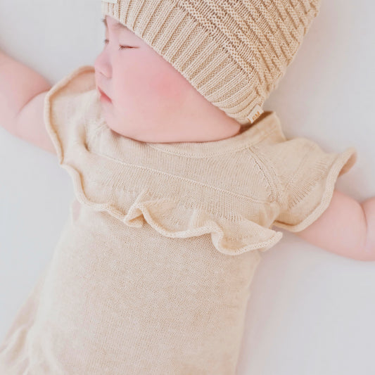 Organic Baby Ruffle Knitted Onesie | Cloud Soft Sweater Bodysuit | Eotton Canada