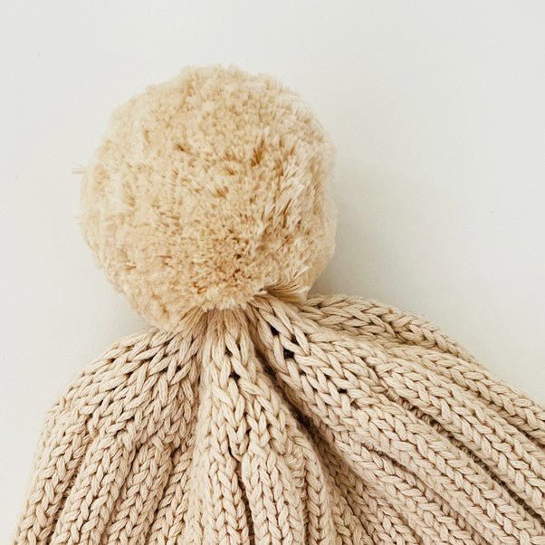 super cute organic baby knitted hat with pom pom