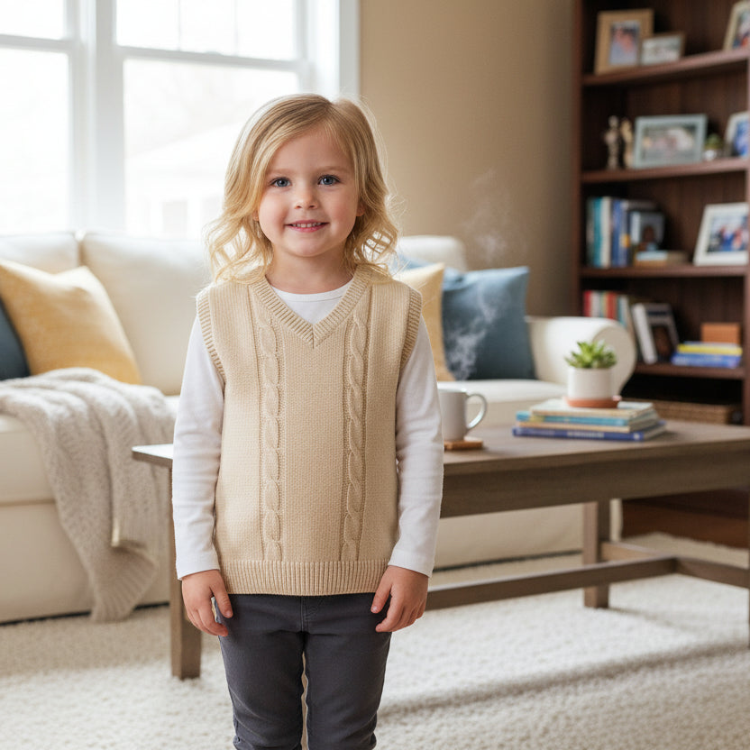 organic nature colored cotton baby V-neck sweater vest 