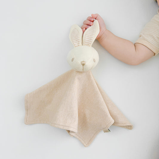 Little Bunny organic security blanket and newborn lovey in nature colored cotton | Eotton Canada