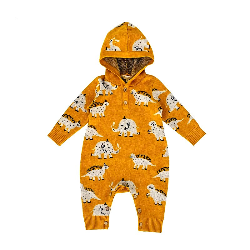 Organic Baby Knitwear Dinosaur Hooded Romper