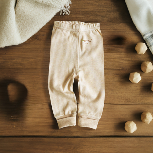 Organic cotton baby pants showing the traditional long jogger style and soft stretch waistband.