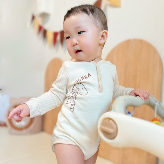 Premium organic neutral designer onesie with long sleeves and front placket | Eotton Canada