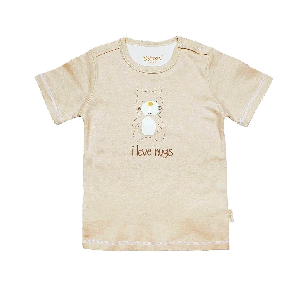 Selection of organic infant tops with lion, elephant, and bear animal prints