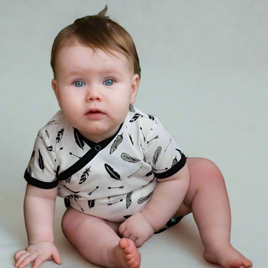 Sustainable newborn summer clothes featuring short sleeve organic kimono