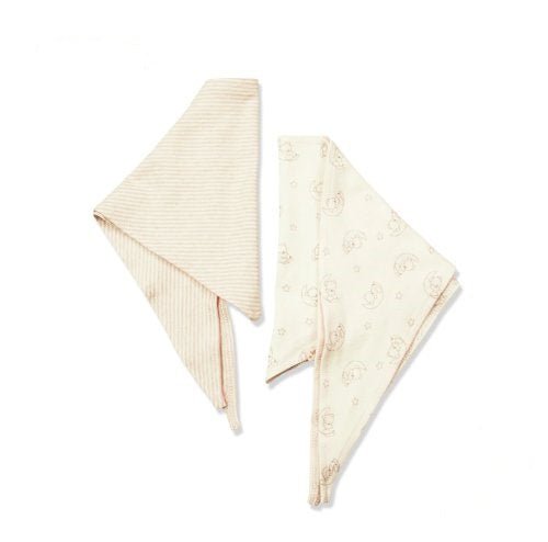 Two pack of organic triangle scarf bibs in striped and teddy bear prints | Eotton Canada