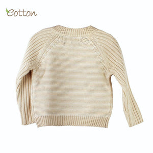 Organic Baby Cable Knit Sweater Stripes Top | Unisex Baby Clothes, backside  - EottonCanada