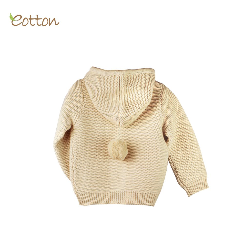 Organic Baby Hoodie Cardigan | Knit Baby Sweater Jacket, back - Eottoncanada