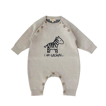 Load image into Gallery viewer, Organic Baby Cable Knit Romper Zebra pattern in Grey - EottonCanada
