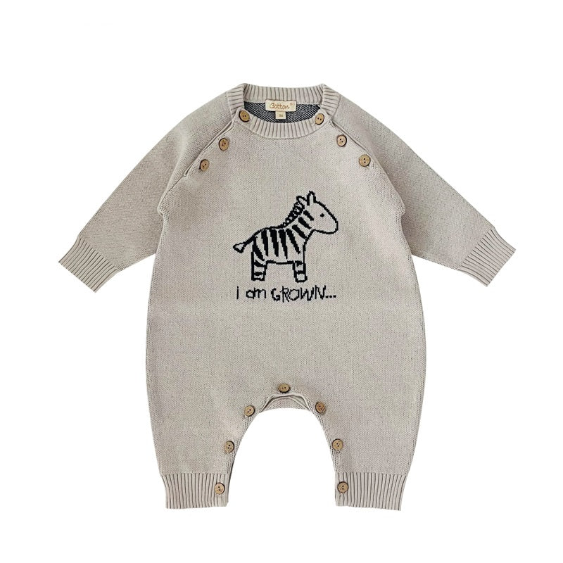 Organic Baby Cable Knit Romper Zebra pattern in Grey - EottonCanada