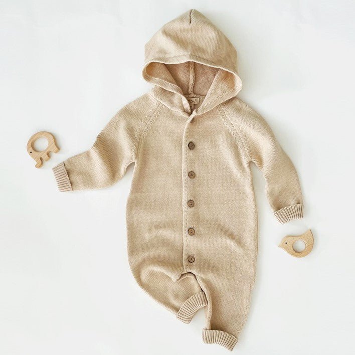 Organic Cotton Cableknit Baby Sweater Hooded Romper