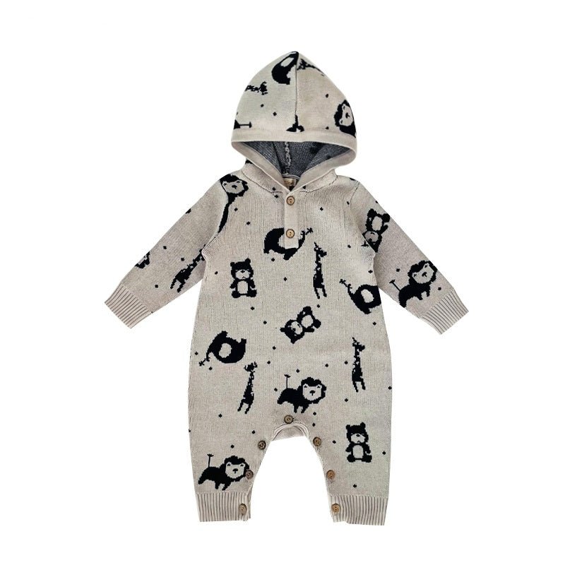 Organic Cotton Knitted Baby Sweater Hooded Romper
