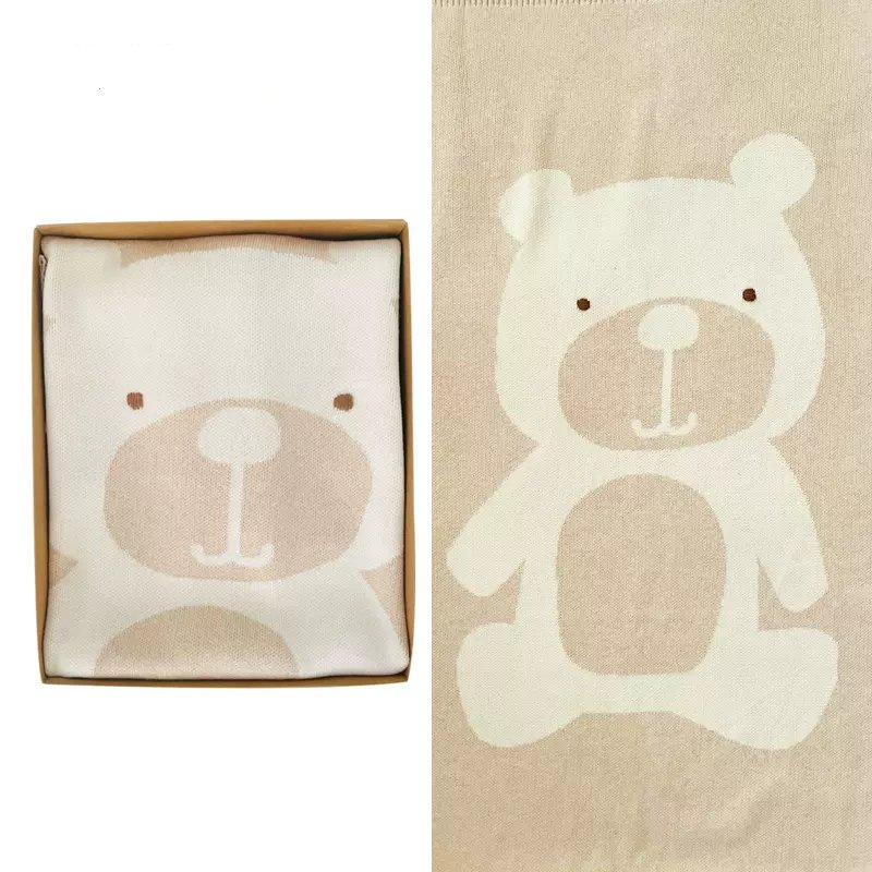 Softest Organic Baby Knitted Blanket Jacquard Teddy Bear | Eotton Canada