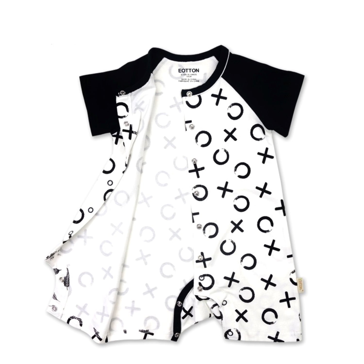Gender Neutral Infant Clothes: Organic Short Sleeve Baby Romper - Black & White Theme - Eotton Canada