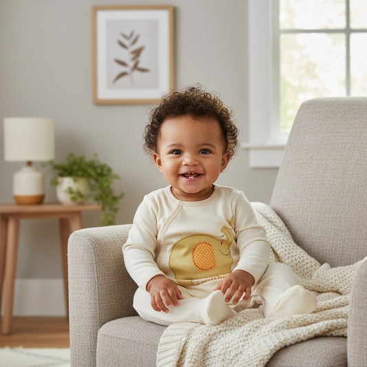 A newborn sleeping soundly in an organic cotton footed romper | Eotton Canada