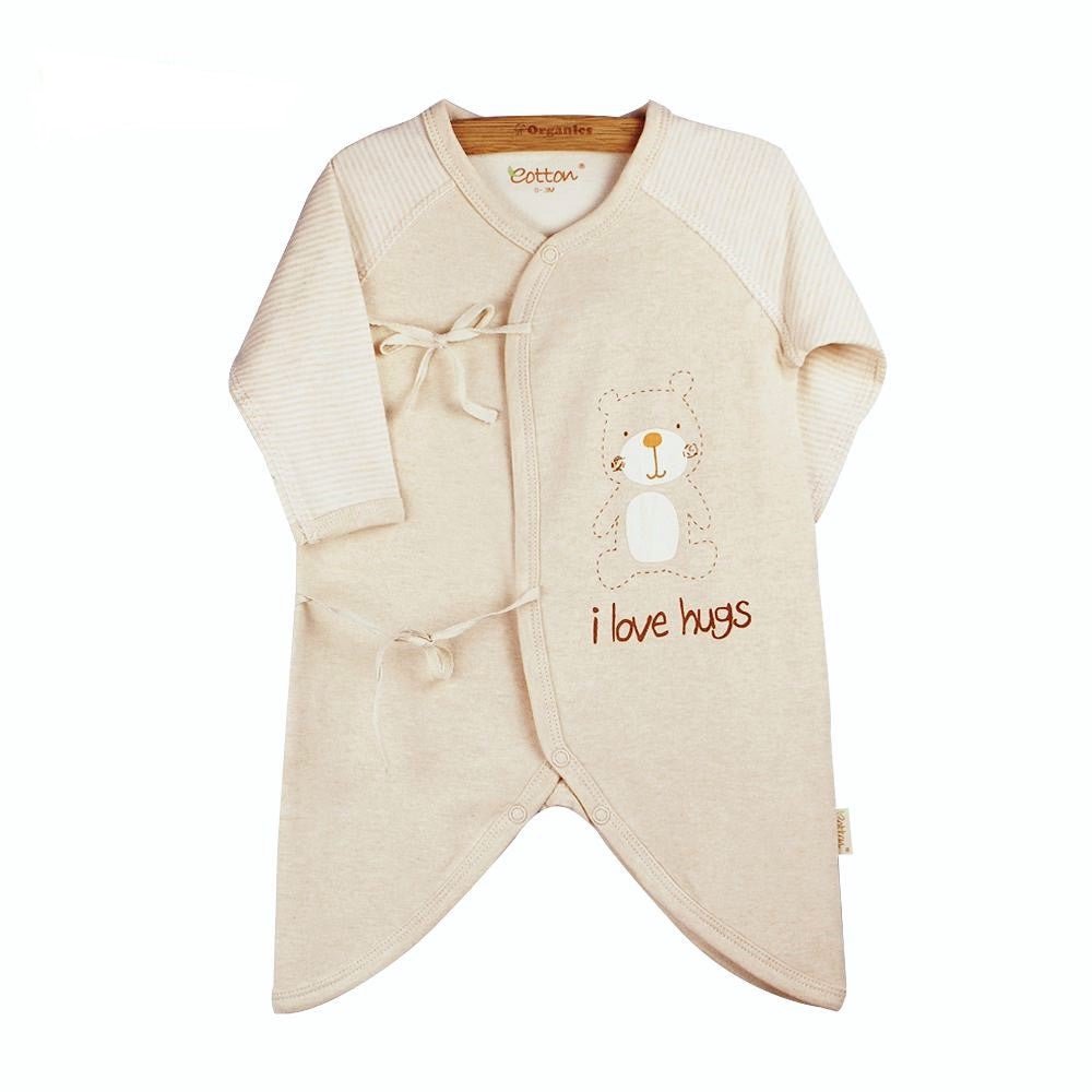 Organic Cotton Baby Romper Kimono-style with print little bear