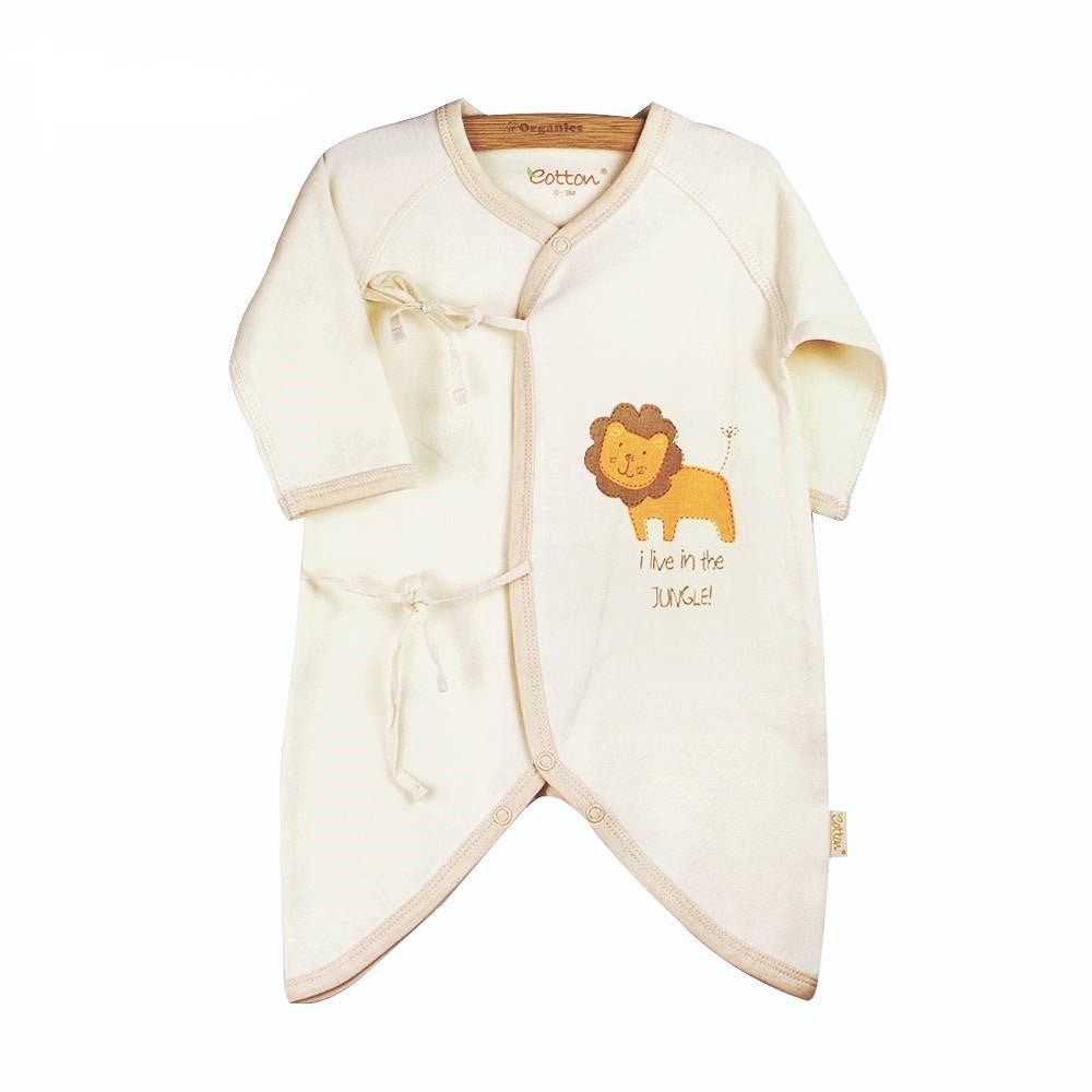 Organic Cotton Baby Romper Kimono-style with print little lion