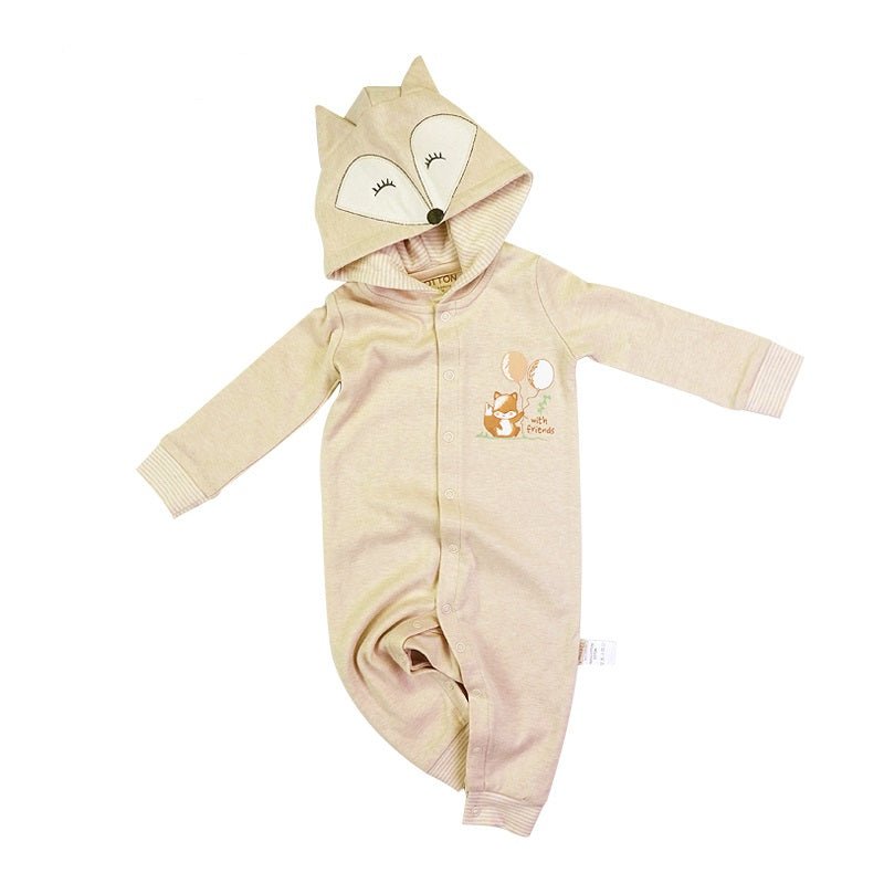 Organic Newborn Clothing Cozy Baby Hooded Romper Caramel 0 3M