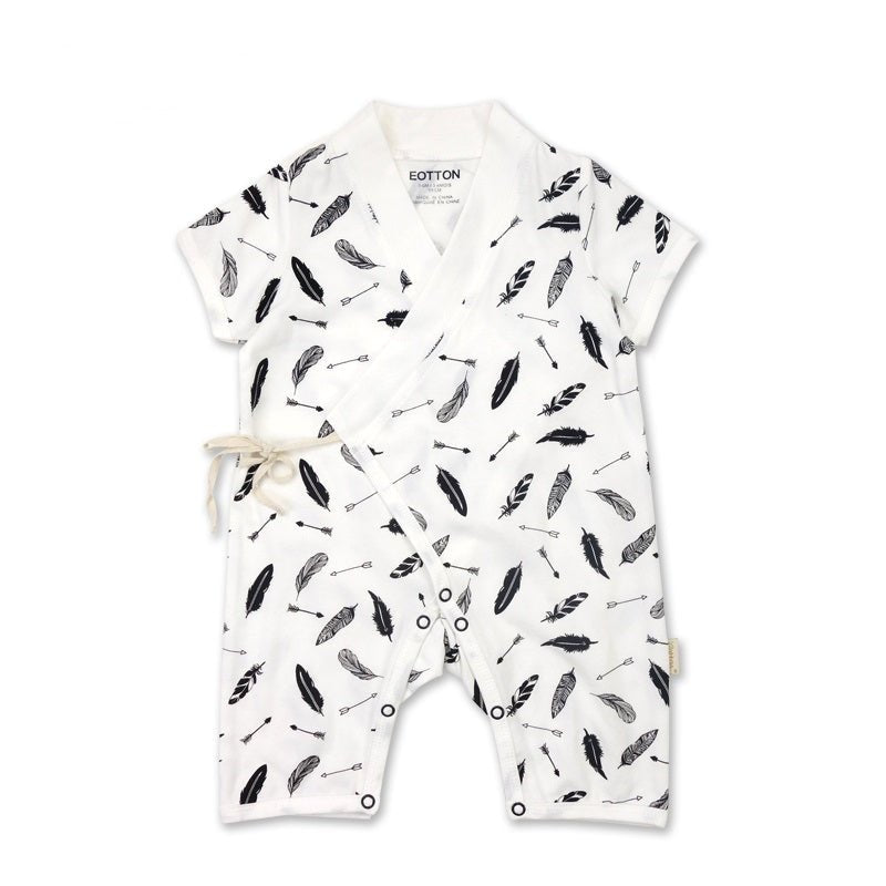 Organic Cotton Baby Romper Kimono Style - Black & White