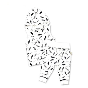 Black & White Organic Cotton Baby Sleeveless Hooded Cardigan and Casual Pants Set | EottonCanada