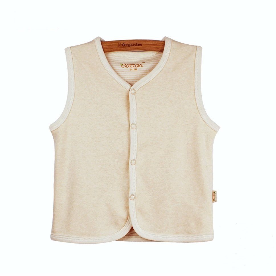 Reverse side view of our all season double layer snap baby vest featuring the classic fine stripe pattern.