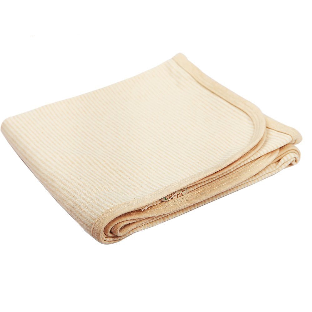 Soft organic cotton baby receiving blanket folded neatly to show the clean single layer design.