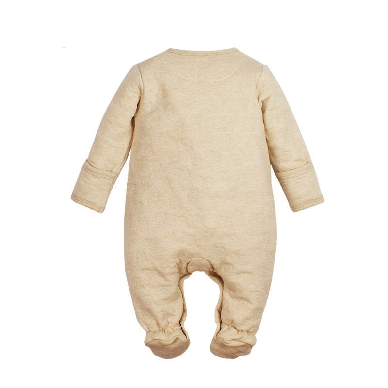 organic cotton baby footed thermal romper attached fold mitts