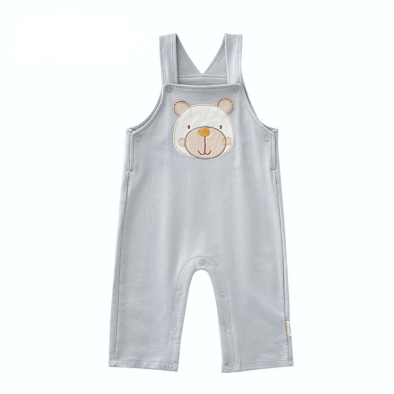 organic cotton baby overalls showing adjustable criss cross straps | Eotton Canada